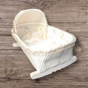 Vintage Wicker Rocking Doll Cradle Badger Basket Co 1970's